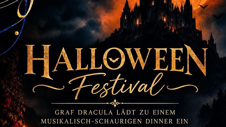 Veranstaltungsplakat zum Dracula- und Halloween-Konzert der Musikschule Filderstadt in der Aula der OWS
